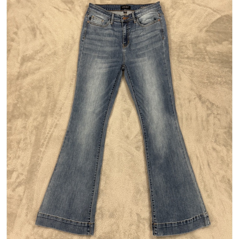 Judy Blue Trouser Flare Jeans Medium Wash High Rise Stretch 11/30 JB82163MD Blue
